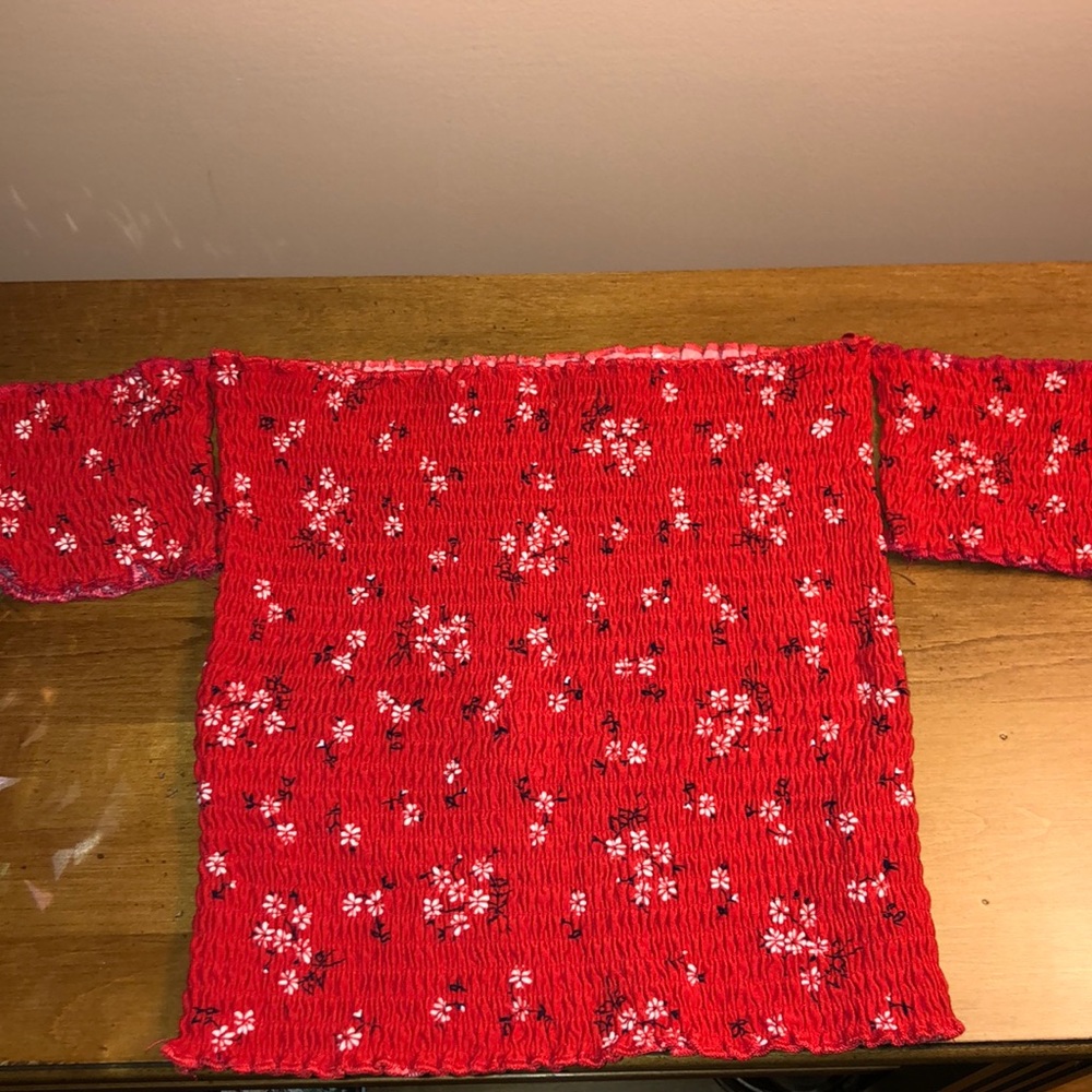 Red floral off the shoulder tube top